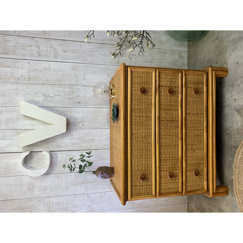 Vintage rattan chest of drawers, 1970