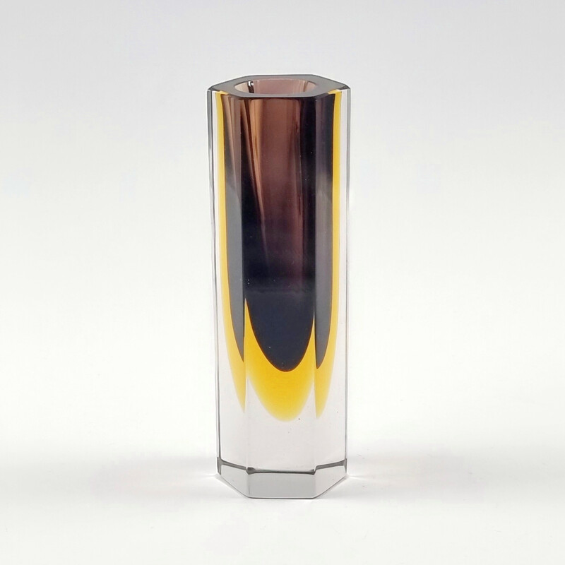 Mid century gefacetteerde Sommerso glazen vaas van Flavio Poli voor Alessandro Mandruzzato, Italië 1960