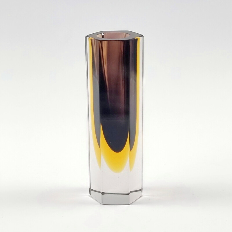 Vase vintage en verre Sommerso à facettes par Flavio Poli pour Alessandro Mandruzzato, Italie 1960