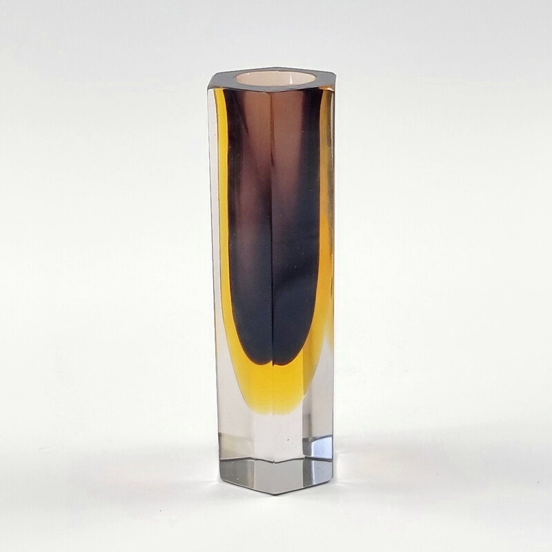 Vase vintage en verre Sommerso à facettes par Flavio Poli pour Alessandro Mandruzzato, Italie 1960
