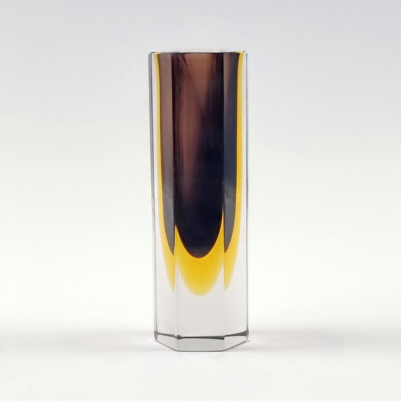 Vase vintage en verre Sommerso à facettes par Flavio Poli pour Alessandro Mandruzzato, Italie 1960