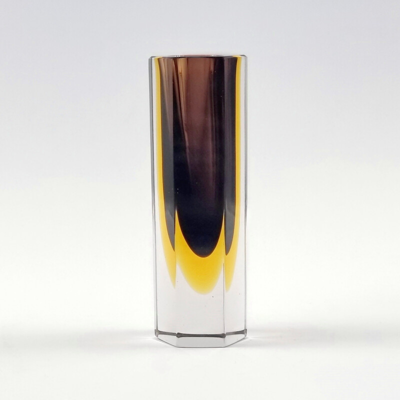 Mid century faceted Sommerso glass vase by Flavio Poli for Alessandro Mandruzzato, Italy 1960s