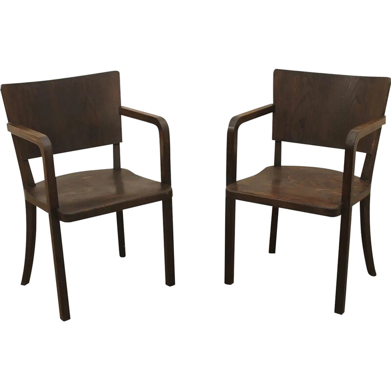 Pair of vintage bentwood desk armchairs, Czechoslovakia 1950s