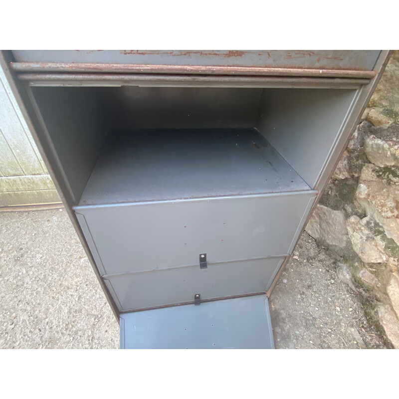 Vintage industrial metal cabinet with 10 flaps, 1950s