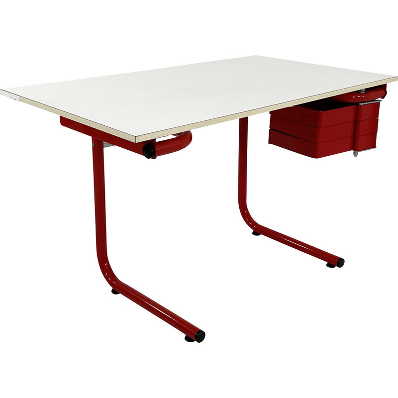 Vintage red drafting table by Joe Colombo for Bieffeplast, 1970s