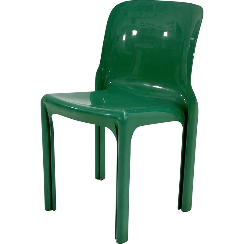 Vintage Selene chair in green plastic by Vico Magistretti for Artemide, 1970s