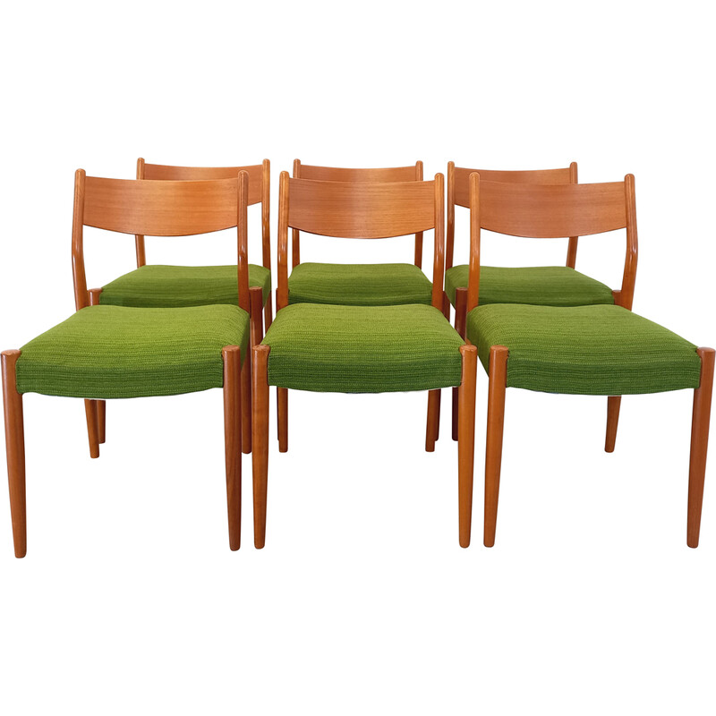 Ensemble de 6 chaises vintage en teck et tissu par Cees Braakman, 1950 -1960
