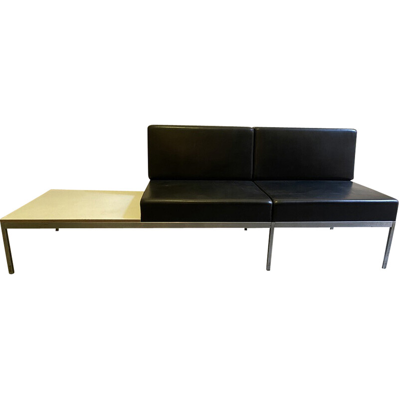 Vintage black skai bench seat by Kho Liang Le for Artifort, 1960