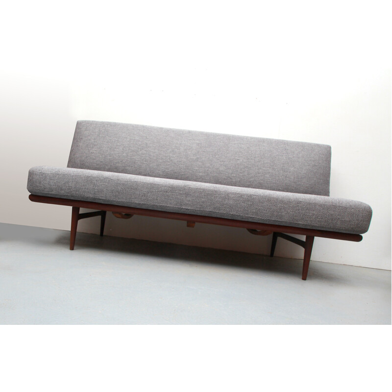 Vintage daybed in teak and grey uppolstery, 1950s