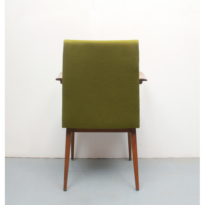 Vintage armchair in cherrywood and green fabric, 1950s
