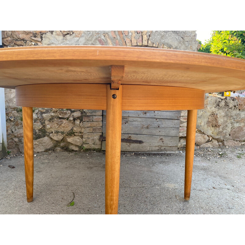 Scandinavische vintage ronde uittrekbare tafel in teakhout