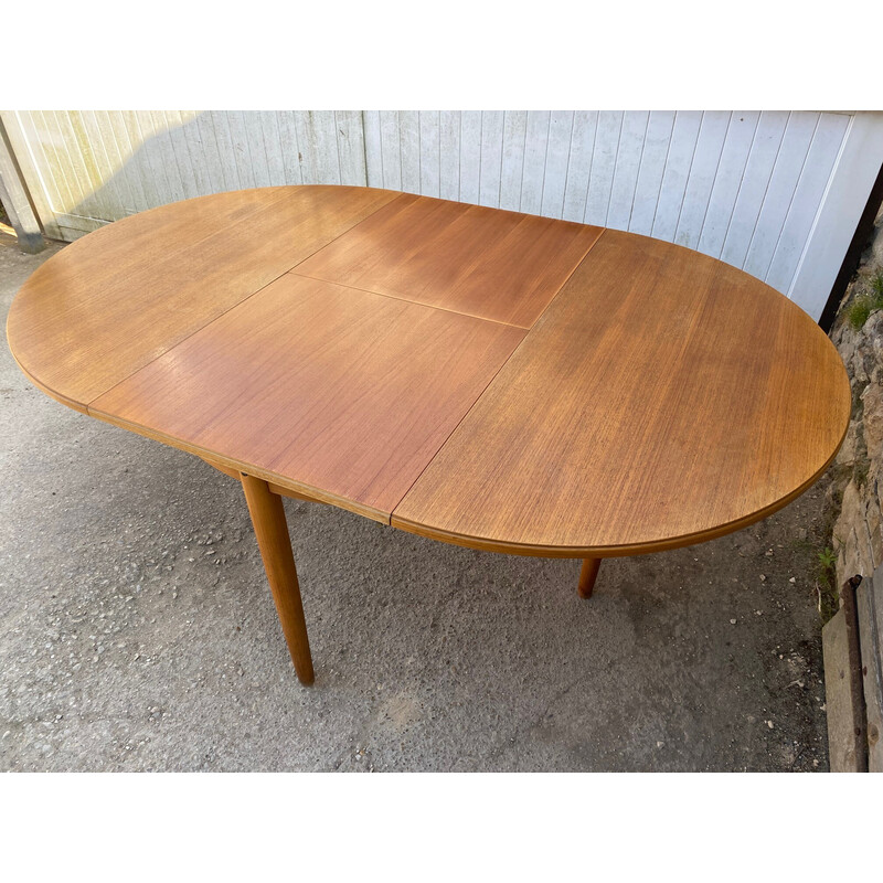 Scandinavische vintage ronde uittrekbare tafel in teakhout