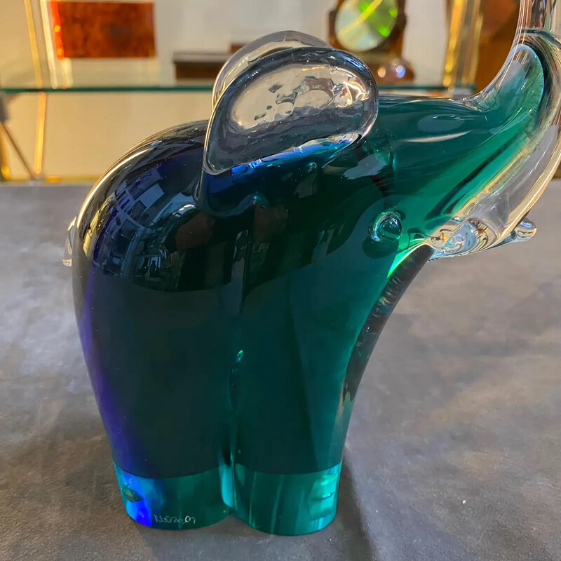 Vintage blauw en groen Sommerso Murano glazen olifant door Vincenzo Nason, jaren 1980
