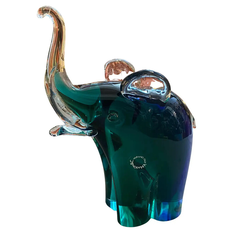 Elefante de vidro Sommerso Murano azul e verde vintage de Vincenzo Nason, anos 80