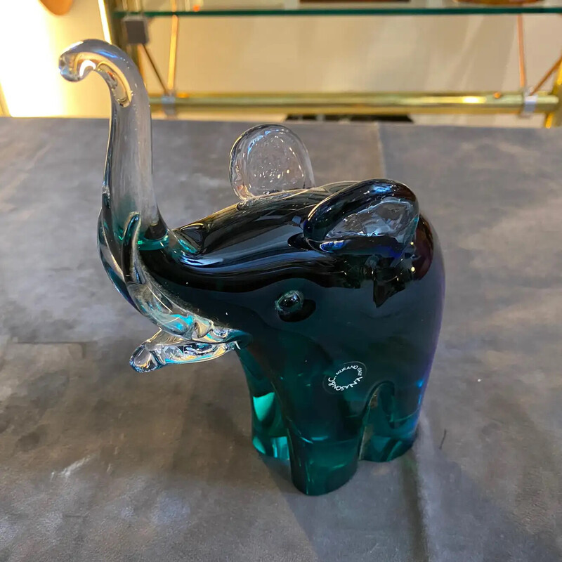 Vintage blue and green Sommerso Murano glass elephant by Vincenzo Nason, 1980s