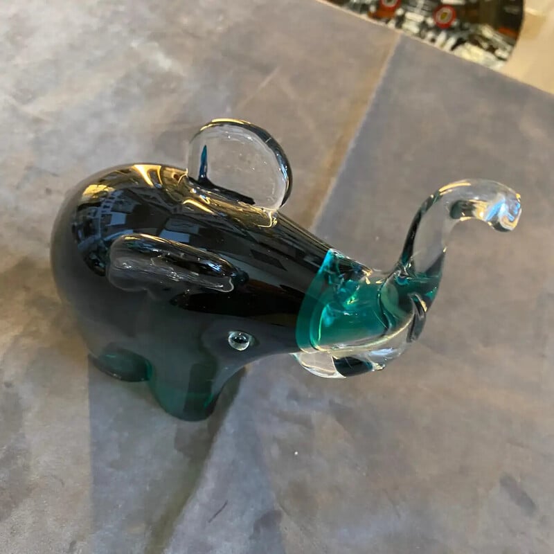 Vintage blue and green Sommerso Murano glass elephant by Vincenzo Nason, 1980s