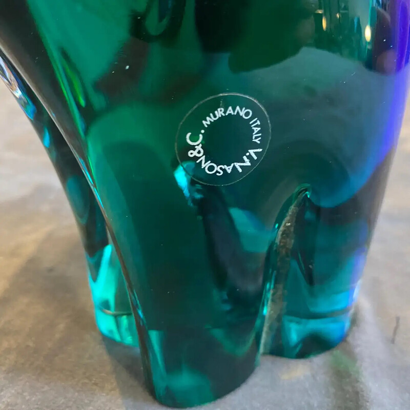 Éléphant vintage en verre de Murano Sommerso bleu et vert par Vincenzo Nason, 1980