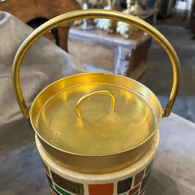 Mid-century hand-painted goatskin and brass ice bucket by Aldo Tura, 1950s