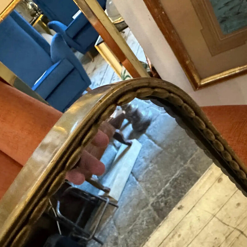 Specchio da parete italiano rettangolare in ottone della metà del secolo scorso, 1960