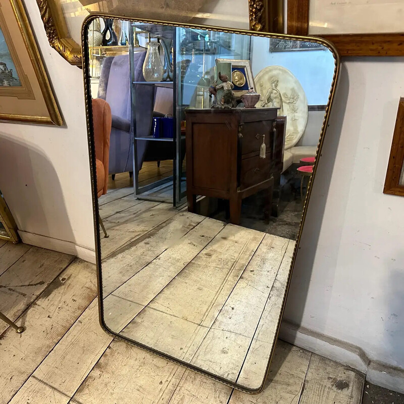 Mid-century brass rectangular Italian wall mirror, 1960s