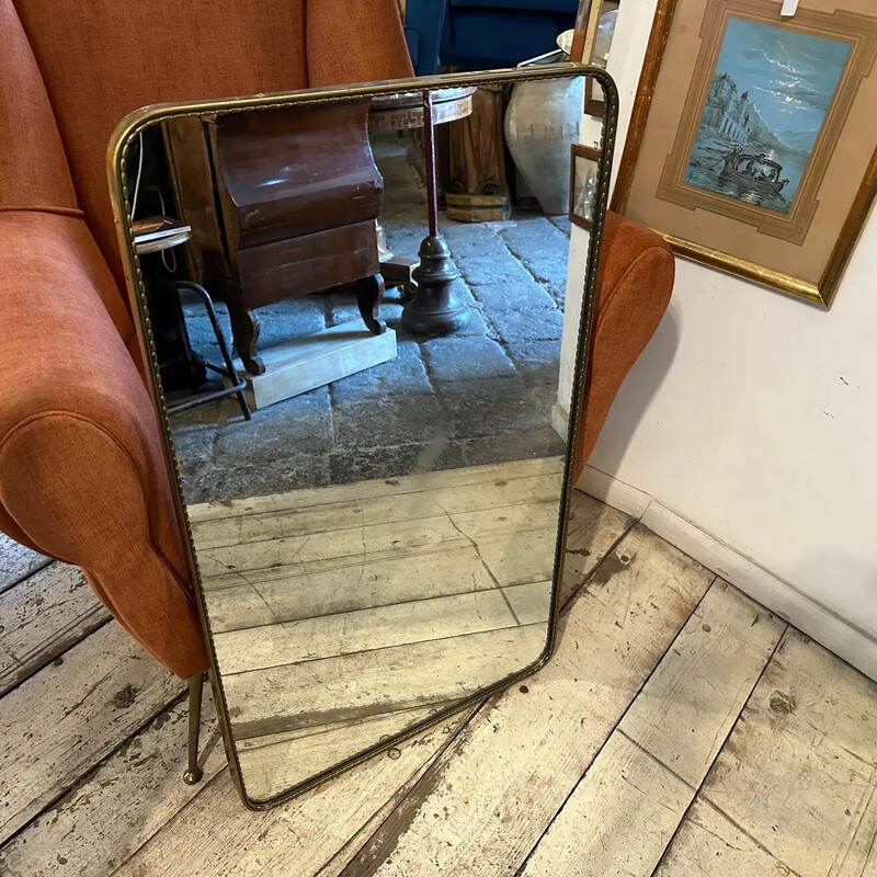 Mid-century brass rectangular Italian wall mirror, 1960s