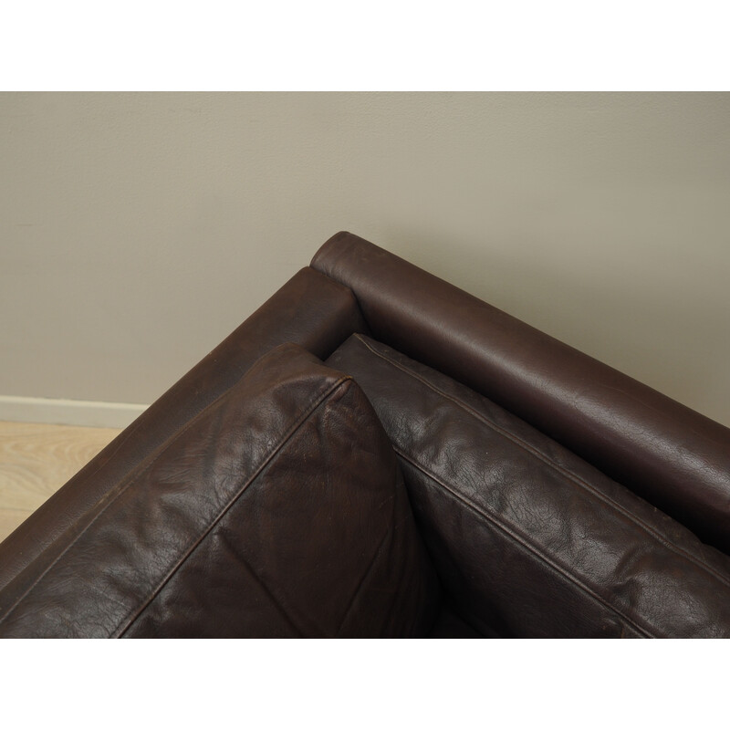 Vintage brown leather and wood sofa, Denmark 1960