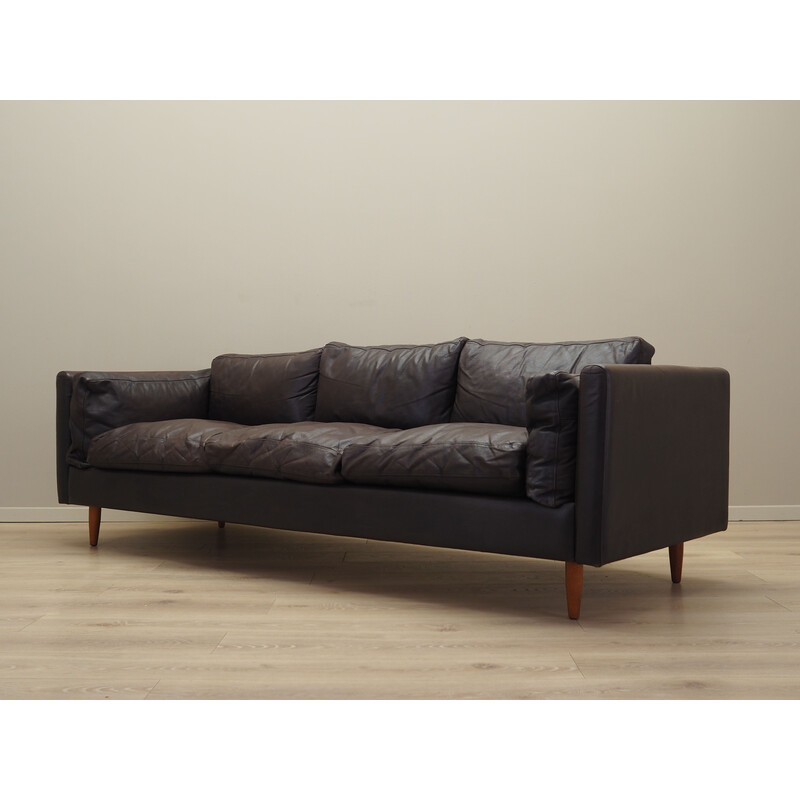 Vintage Sofa aus braunem Leder und Holz, Dänemark 1960