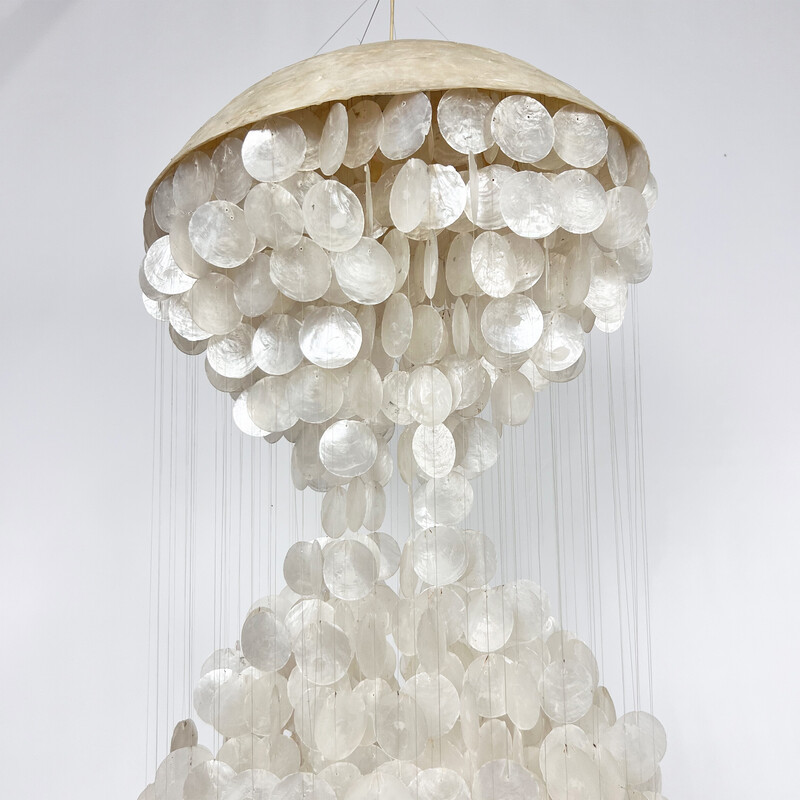 Vintage Capiz mother-of-pearl disc pendant lamp, 1960