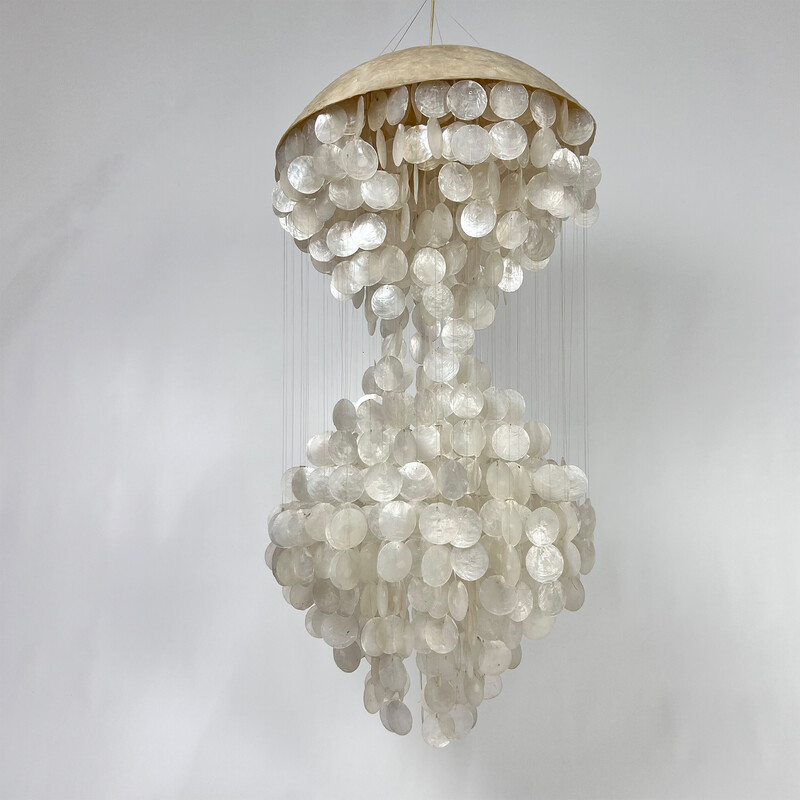 Vintage Capiz mother-of-pearl disc pendant lamp, 1960