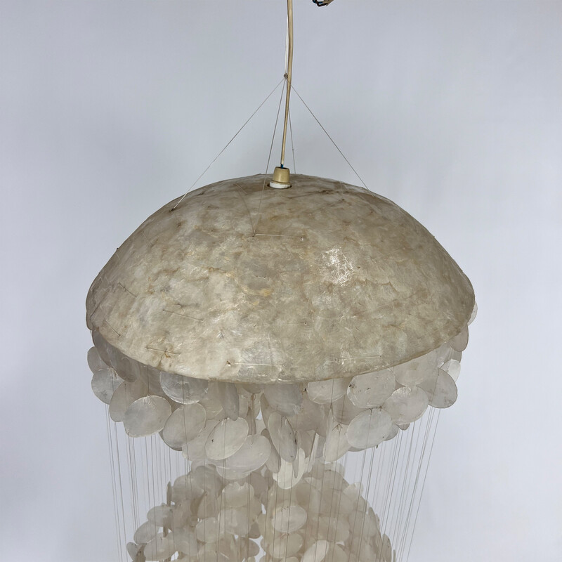 Vintage Capiz mother-of-pearl disc pendant lamp, 1960