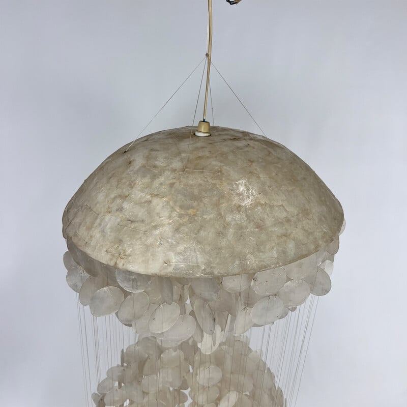 Vintage Capiz parelmoer schijf hanglamp, 1960