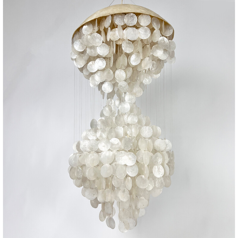 Vintage Capiz mother-of-pearl disc pendant lamp, 1960