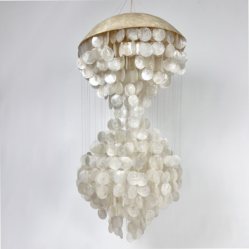 Vintage Capiz mother-of-pearl disc pendant lamp, 1960