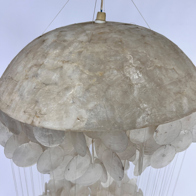 Vintage Capiz mother-of-pearl disc pendant lamp, 1960