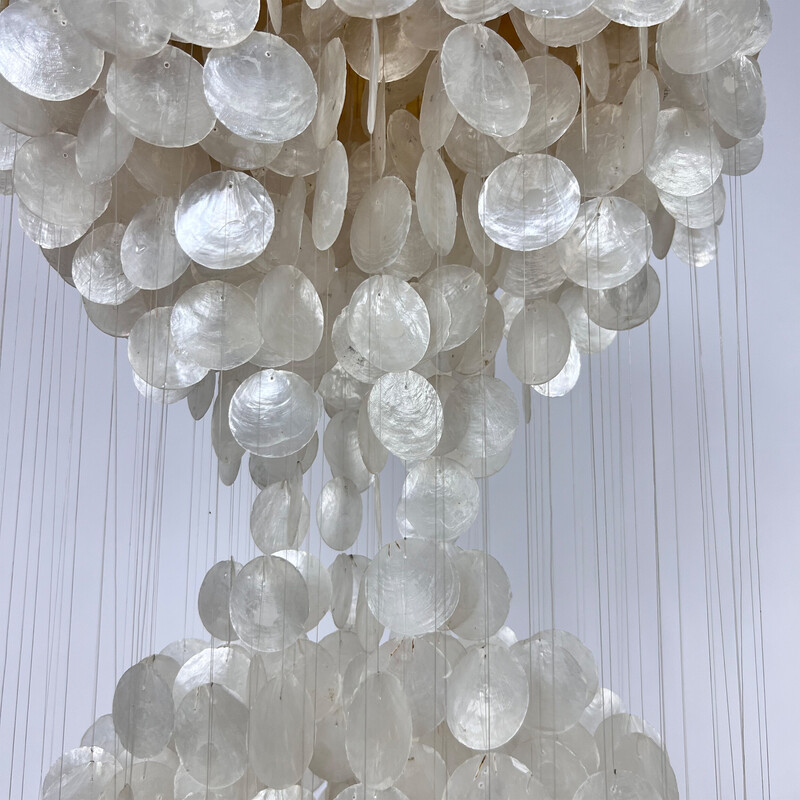 Vintage Capiz mother-of-pearl disc pendant lamp, 1960