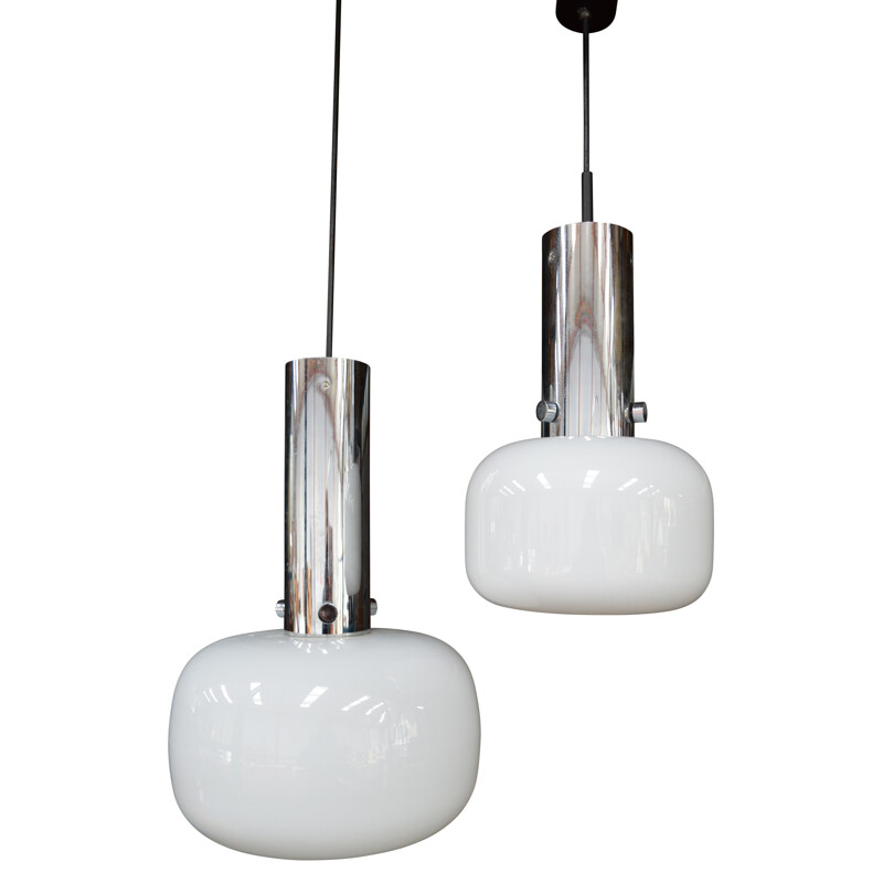 Pair of Glashütte Limburg pendant lamp, Germany - 1970s