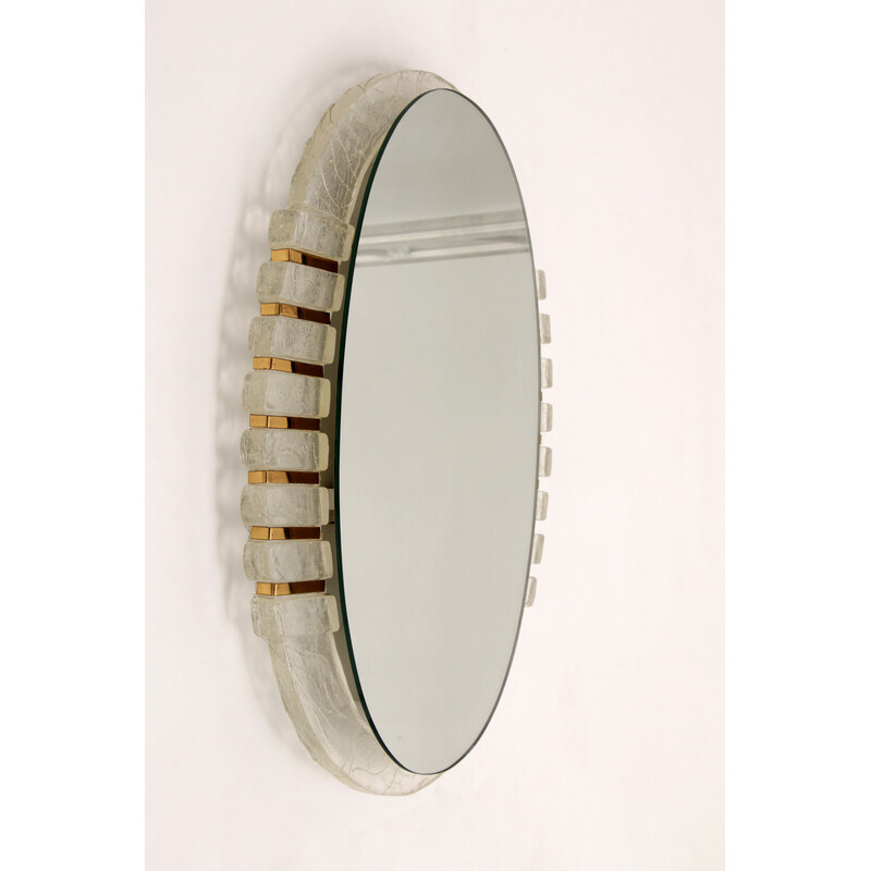 Vintage oval plexiglas illuminated mirror by Hillebrand, Germany 1960