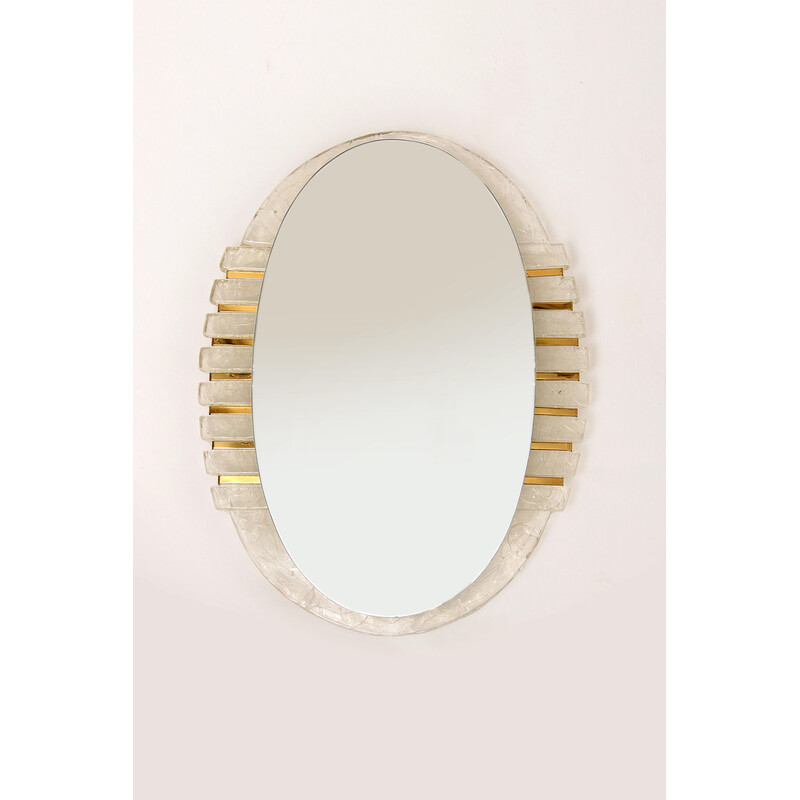 Vintage oval plexiglas illuminated mirror by Hillebrand, Germany 1960