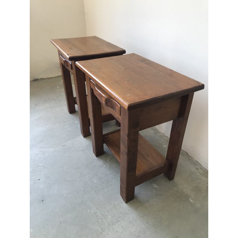 Pair of vintage solid wood night stands, 1970