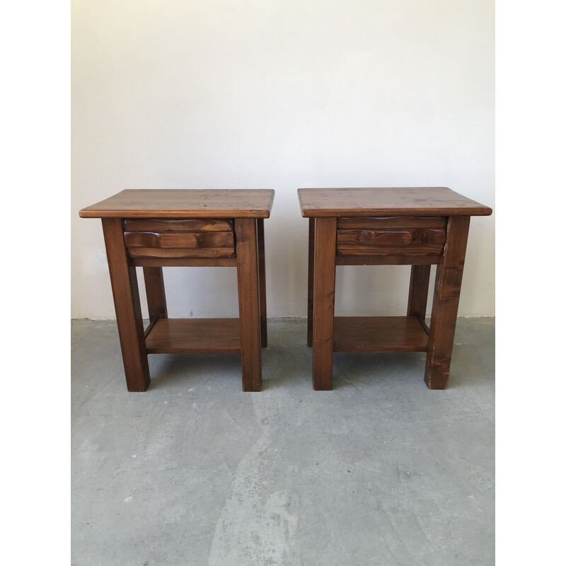 Pair of vintage solid wood night stands, 1970