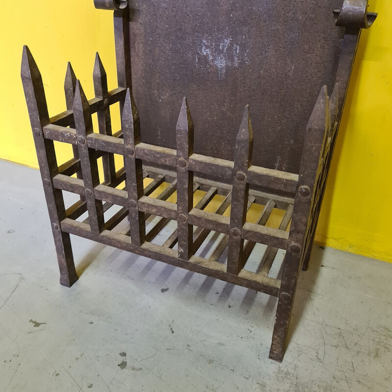 Vintage French wrought iron fireplace basket, 1900