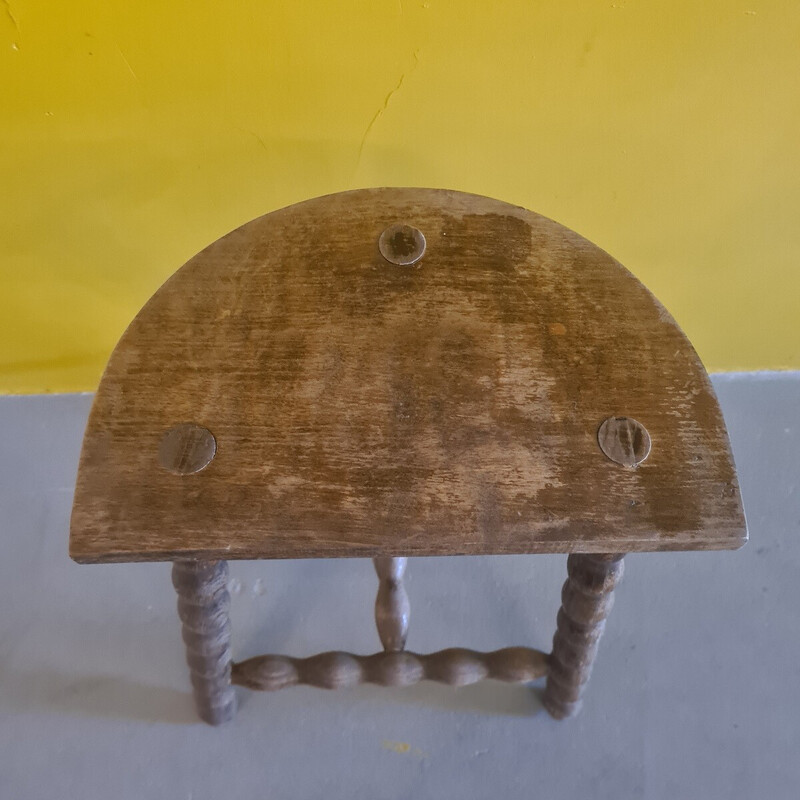 Vintage French wooden peasant stool, 1970s