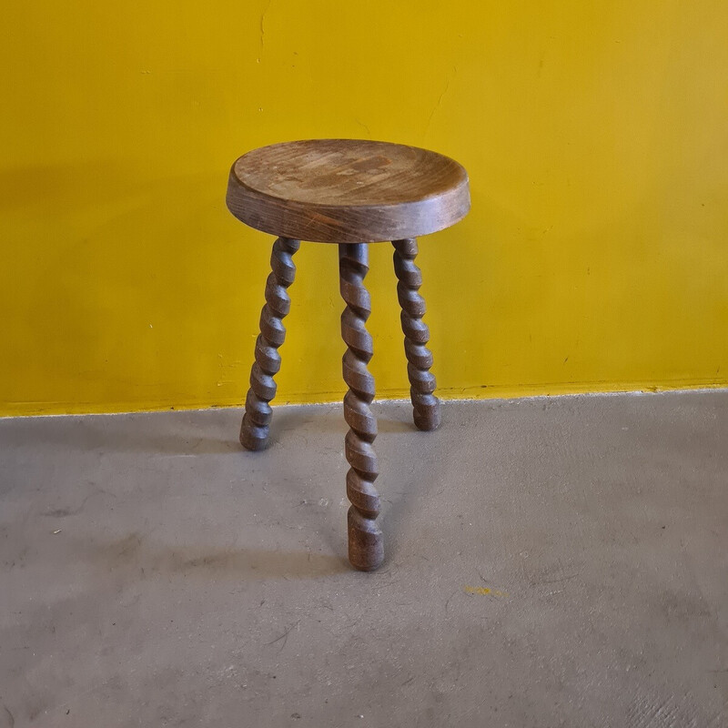 Vintage French wooden stool, 1970s