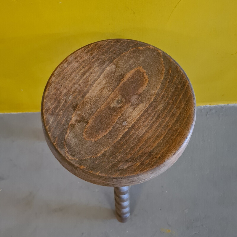 Vintage French wooden stool, 1970s