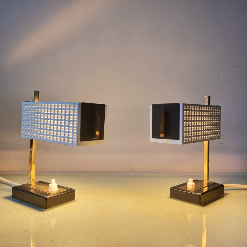 Pair of mid-century table lamps in brass by Mathieu Matégot, 1950s
