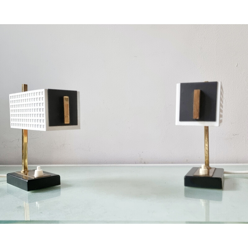 Pair of mid-century table lamps in brass by Mathieu Matégot, 1950s