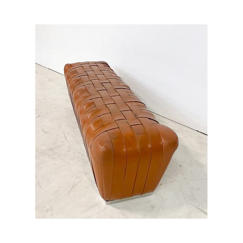 Mid-century Italian cognac leather bench, 1980s