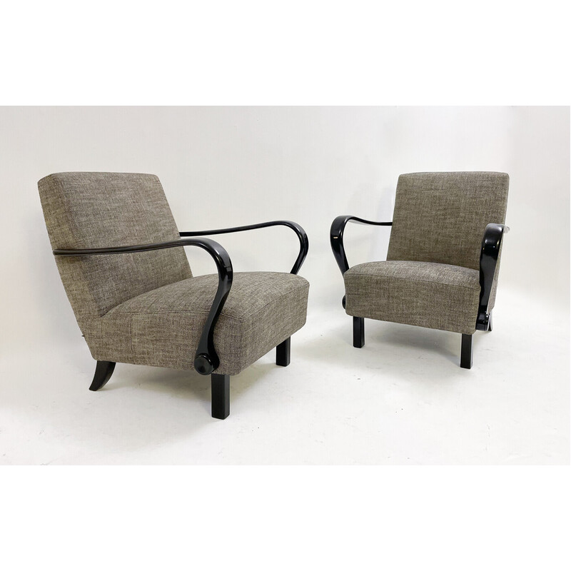 Pair of mid-century bentwood armchairs H-320 by Jindrich Halabala, Czech Republic 1940s