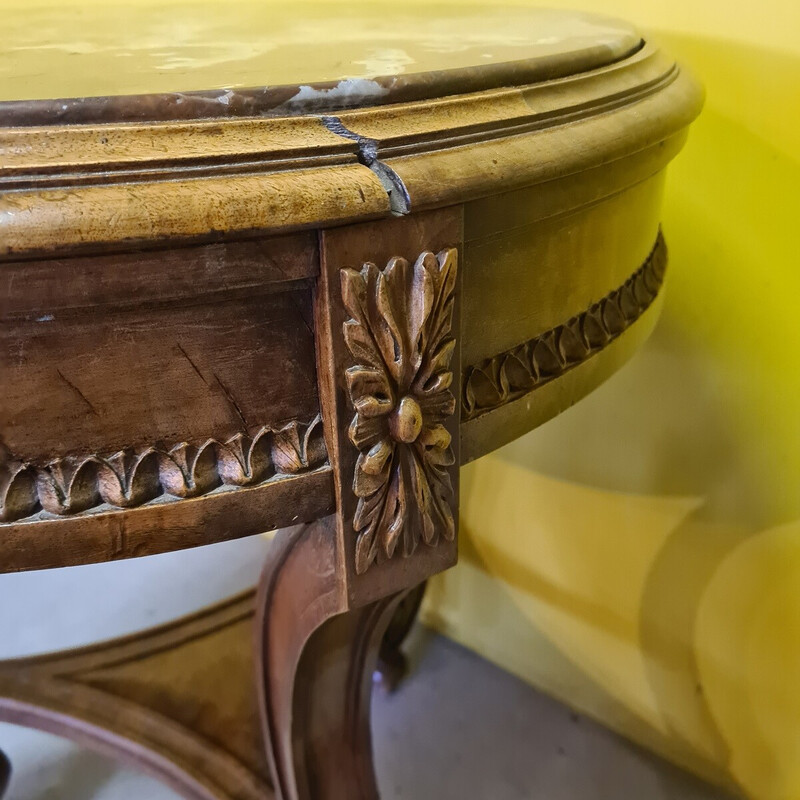 Vintage French round walnut side table, 1800s