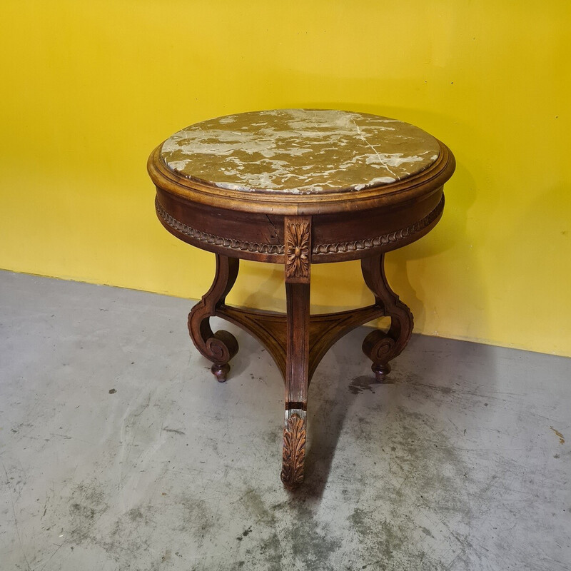 Vintage French round walnut side table, 1800s